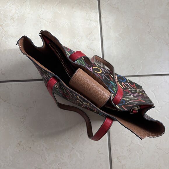 Calvin Klein Purse Dilan Shoulder Bag Colorful Logo Red Brown Medium Multicolor - Picture 7 of 15